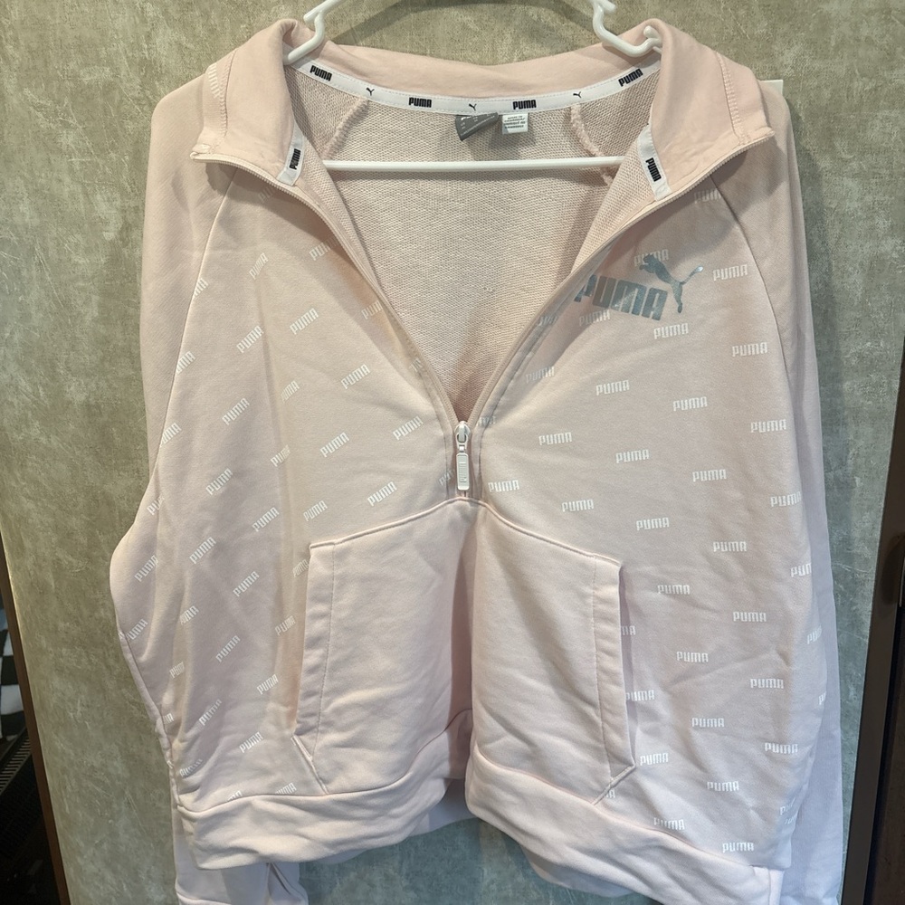 Sporty Feminine Puma Blush Pink Logo Quarter Zip Pullover